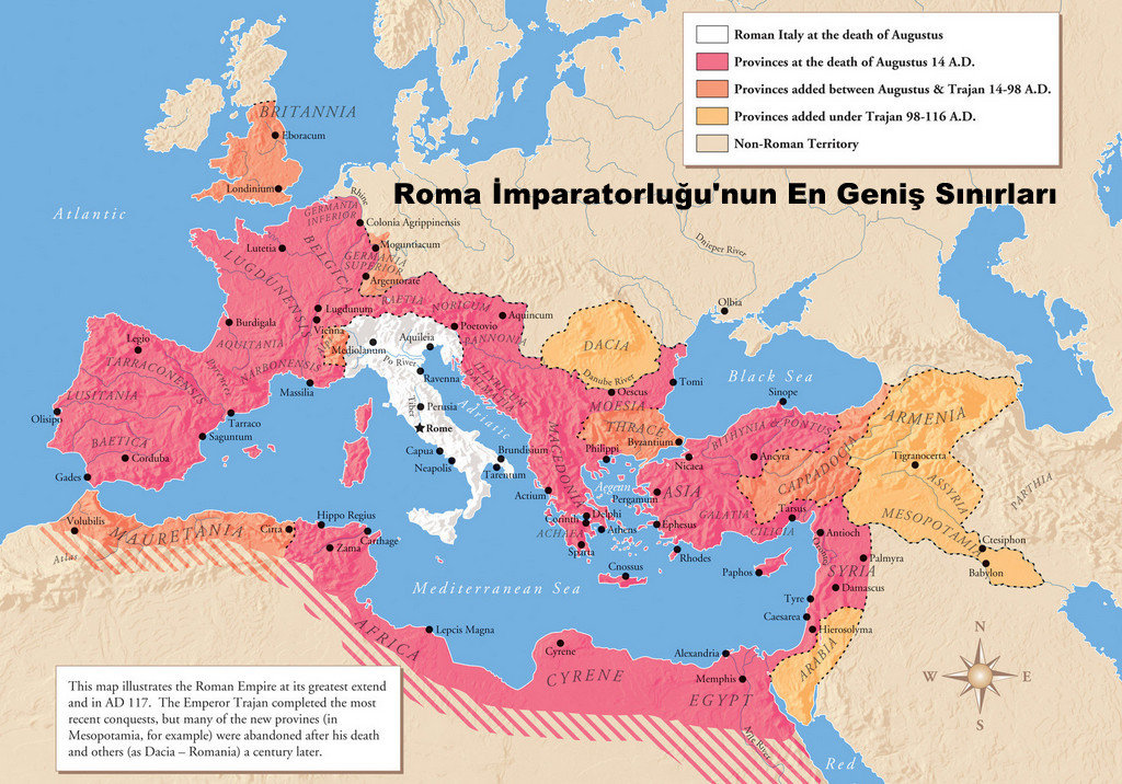 Roma İmparatorluğu En Geniş Sınırları Haritası