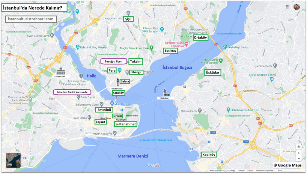İstanbulda Kalınacak Yerler Haritası